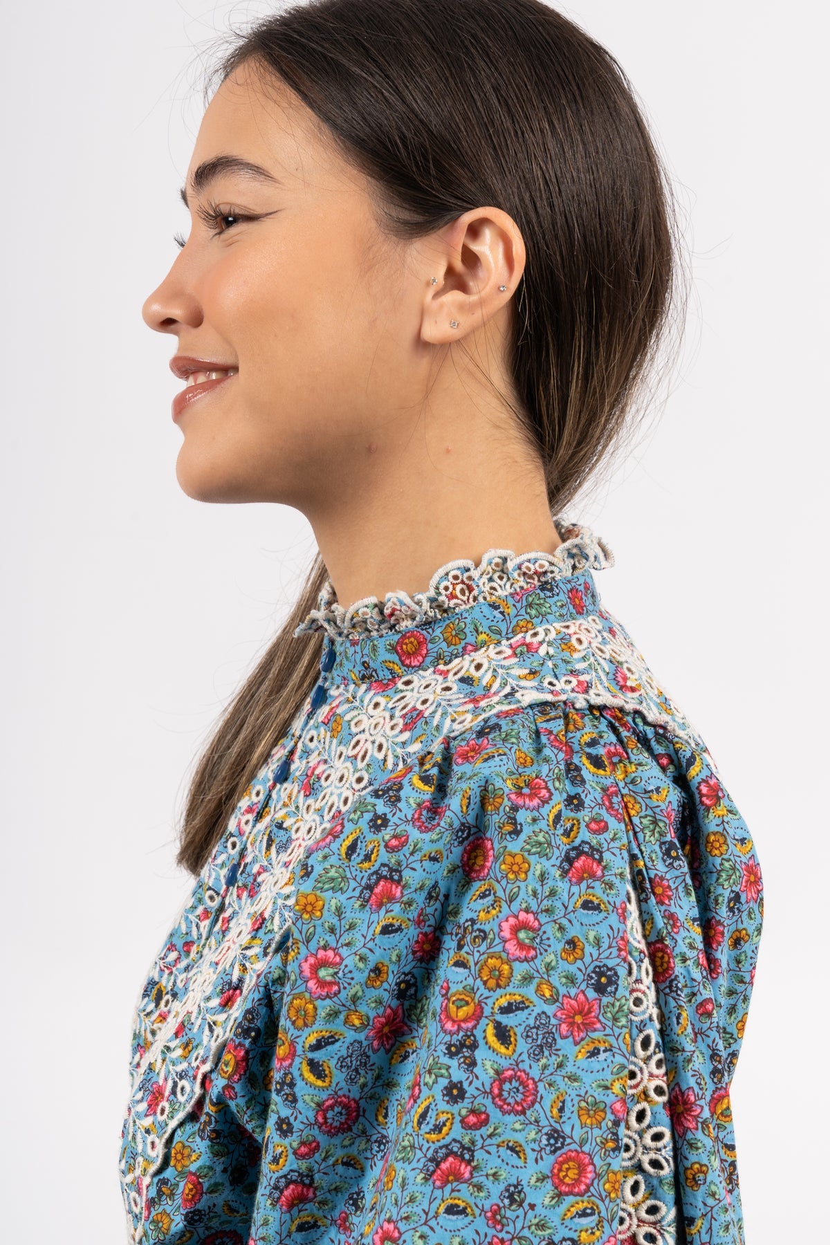 Poplin Mini Dress - Blue Garden