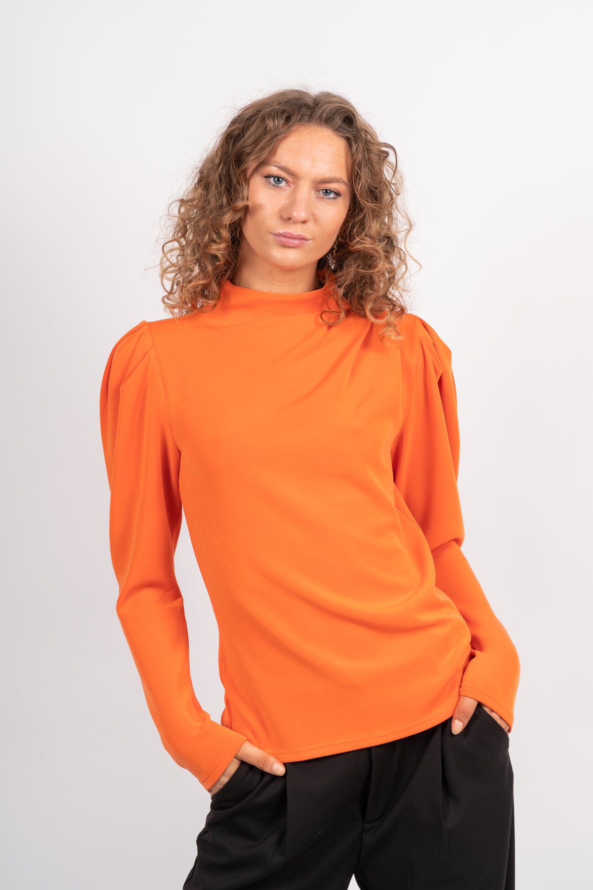 Fenja Ls T-Neck Top - Orangeade