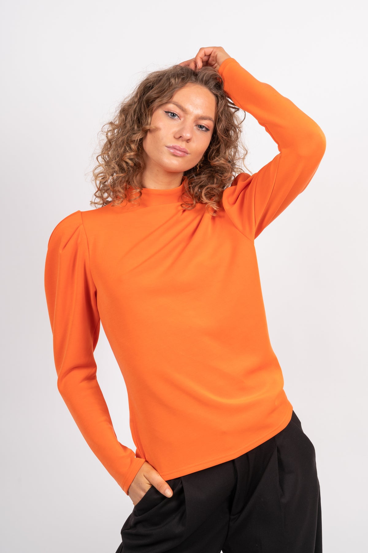 Fenja Ls T-Neck Top - Orangeade