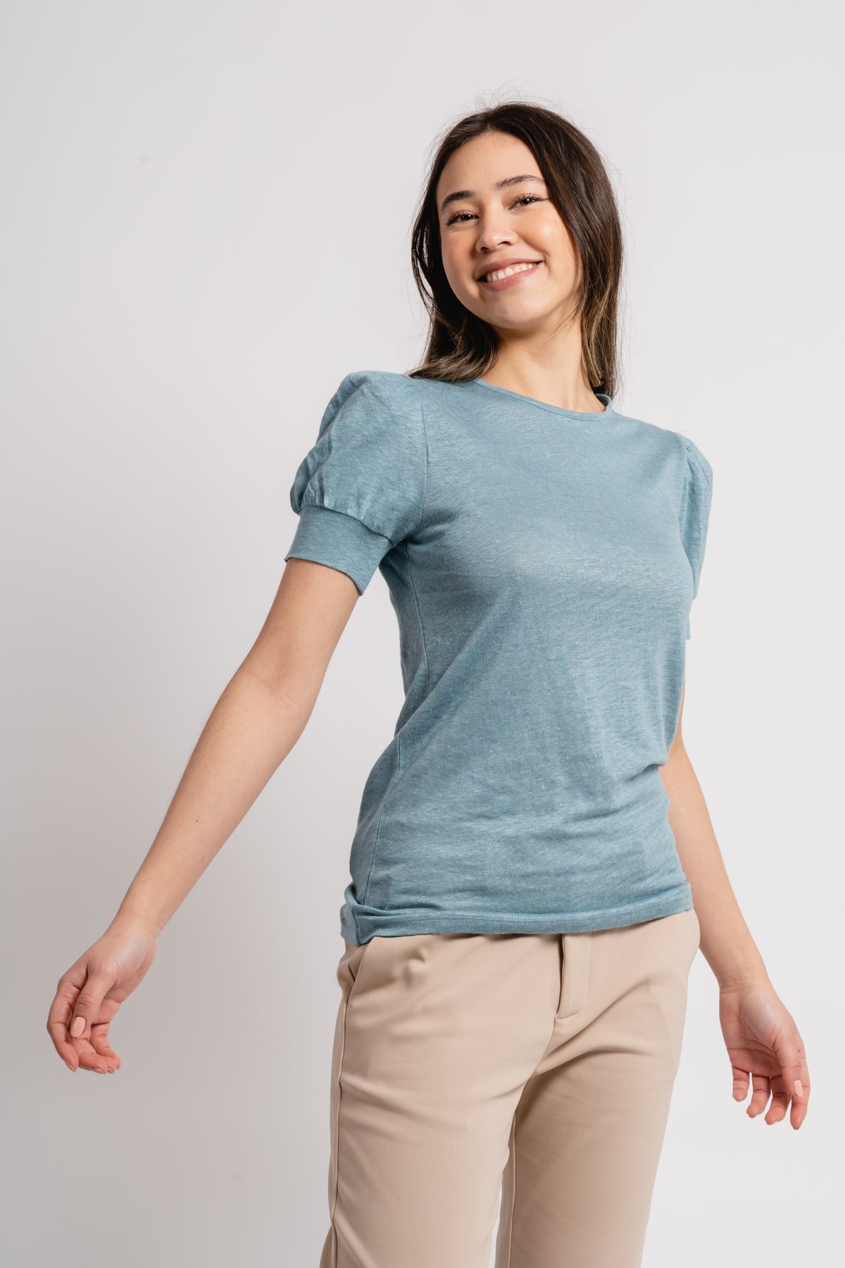 Madeleine Linen Tee - Dusty Teal