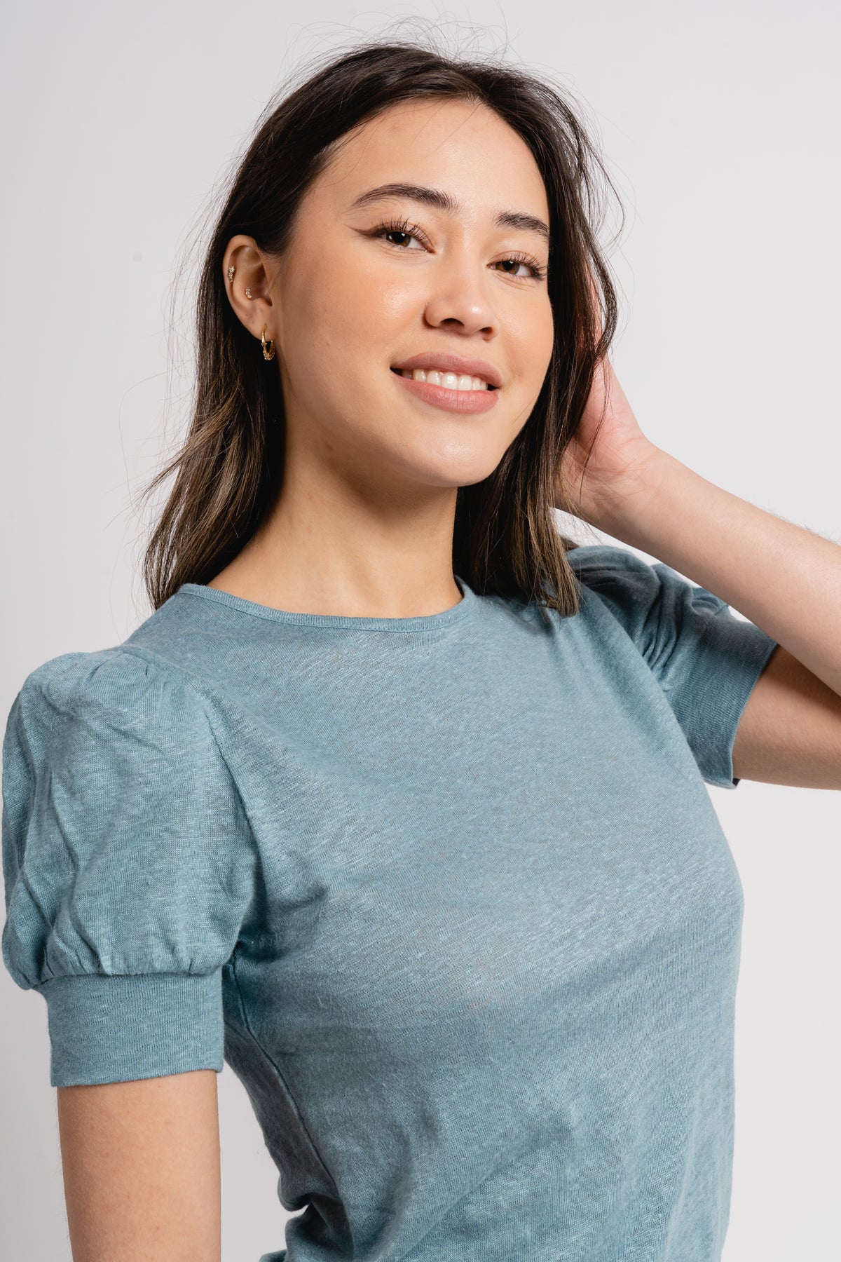 Madeleine Linen Tee - Dusty Teal