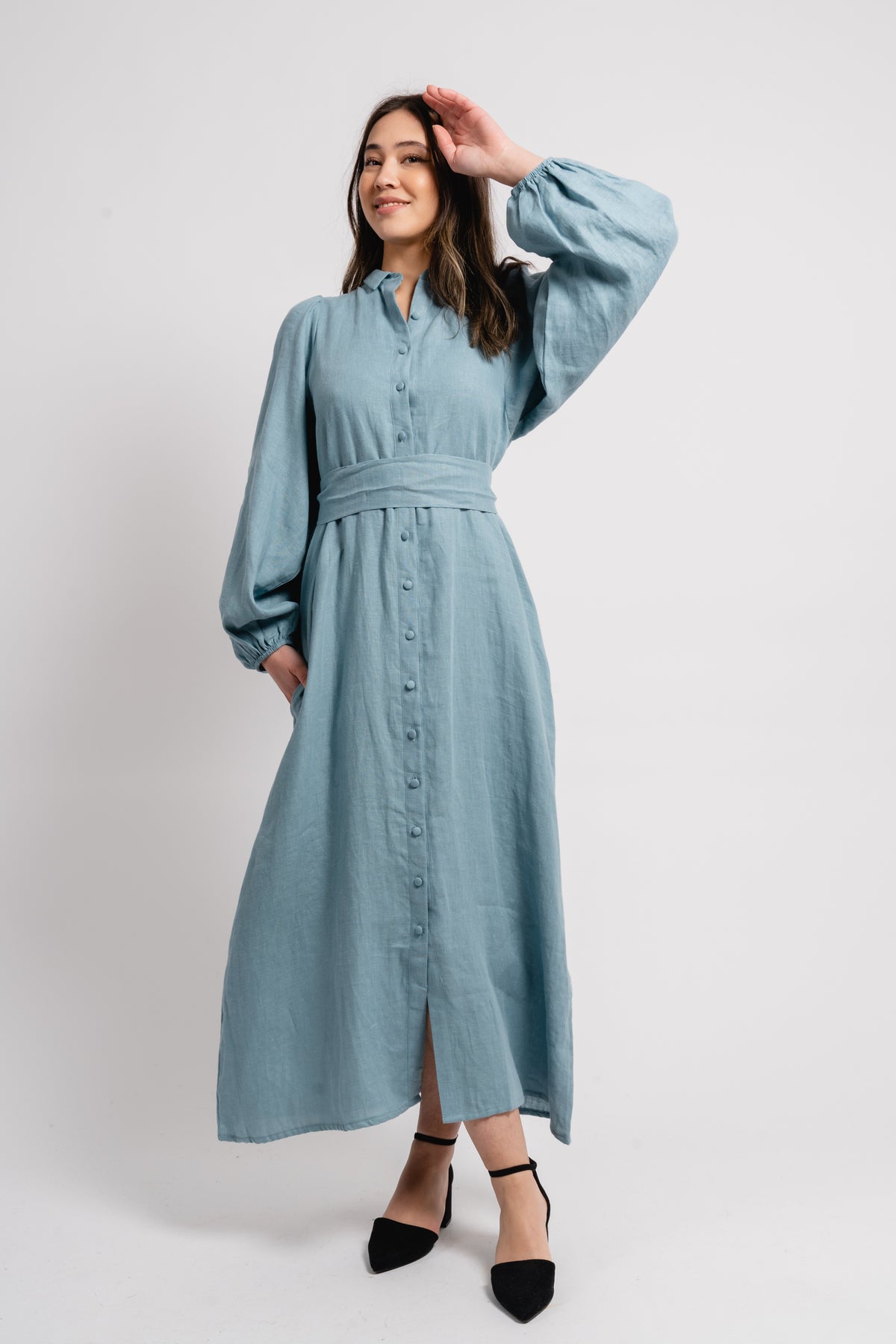 Josefin Linen Dress - Dusty Teal