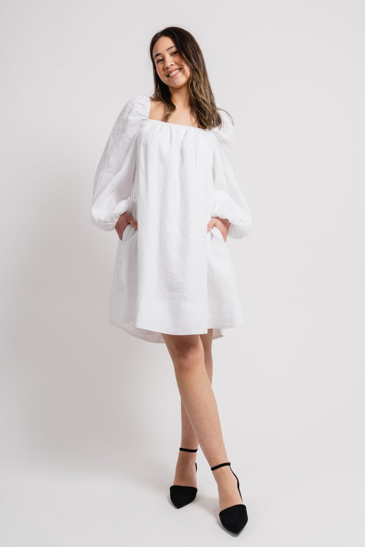 Alma Linen Dress - White