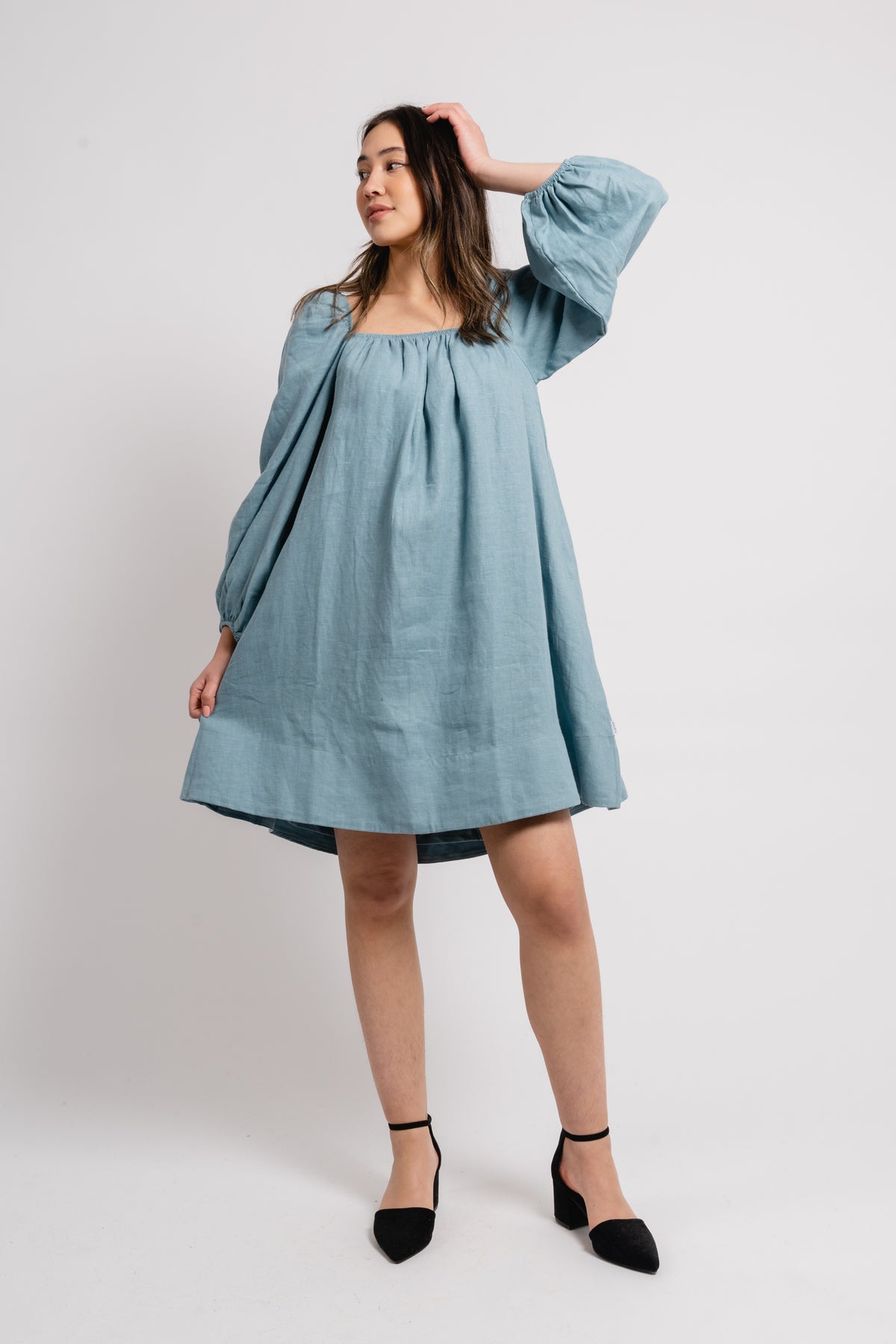 Alma Linen Dress - Dusty Teal