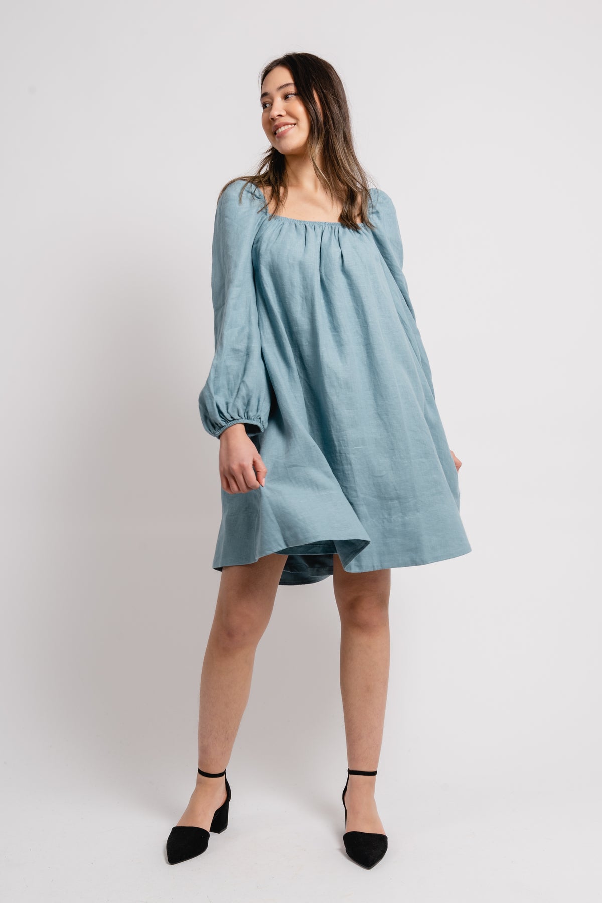 Alma Linen Dress - Dusty Teal