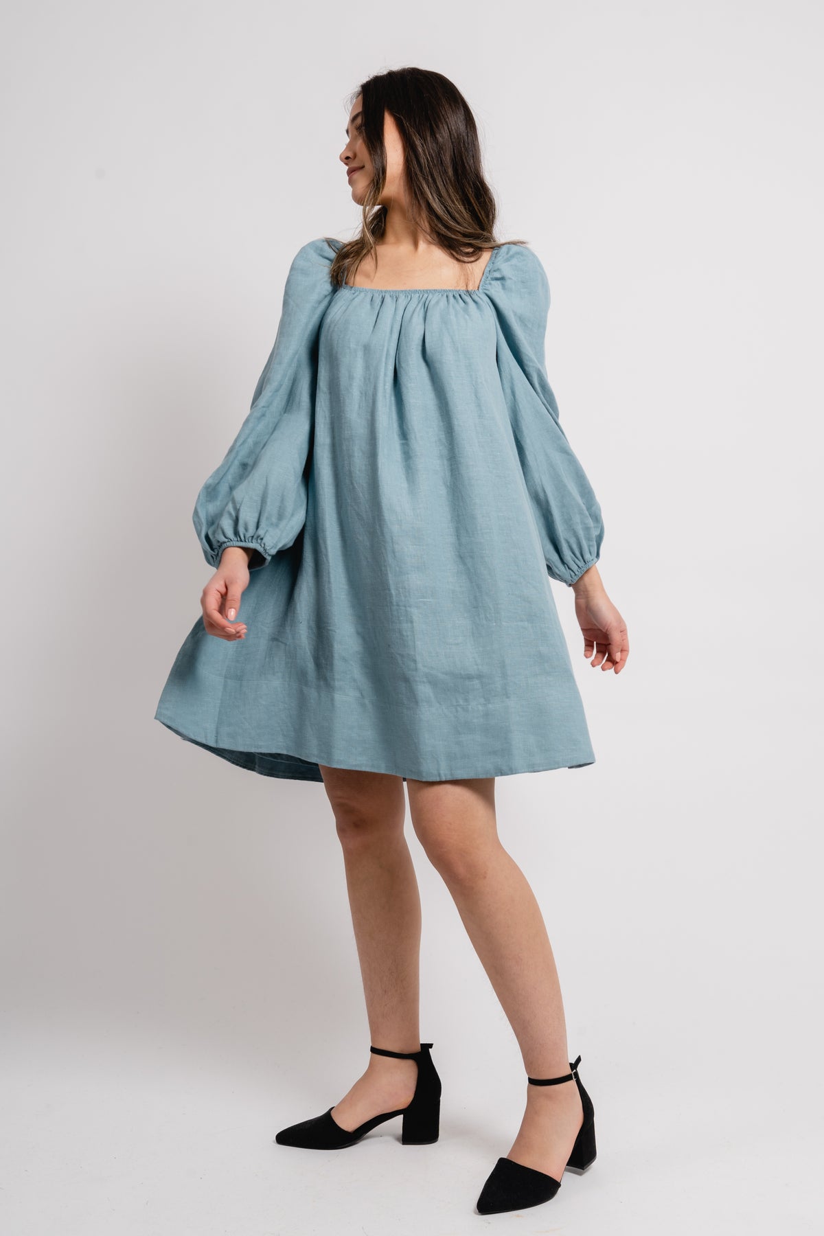 Alma Linen Dress - Dusty Teal