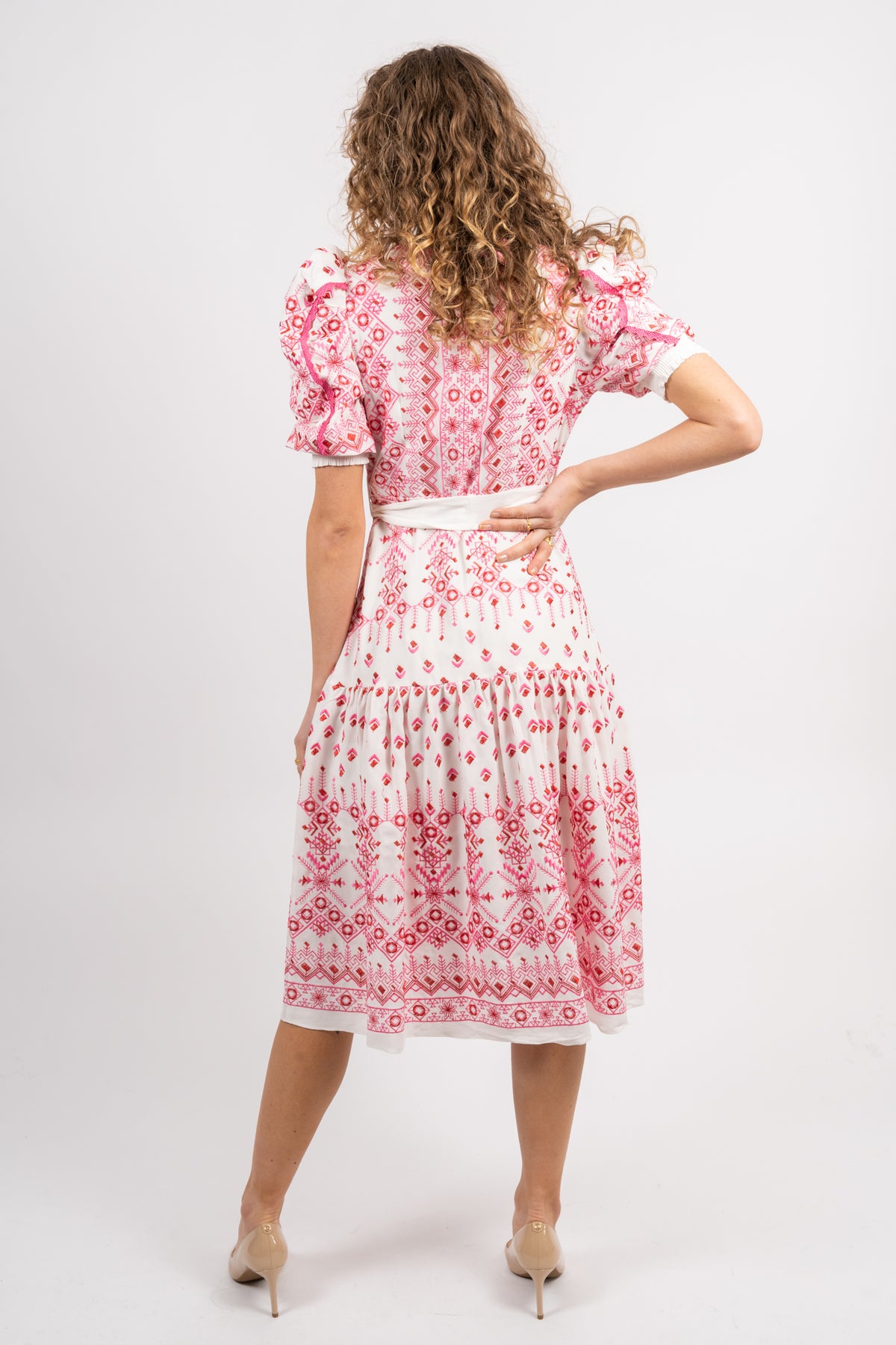 Logan Midi Dress Embrodery - Pink
