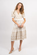 Logan Midi Dress Embrodery - Gold