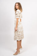 Logan Midi Dress Embrodery - Gold