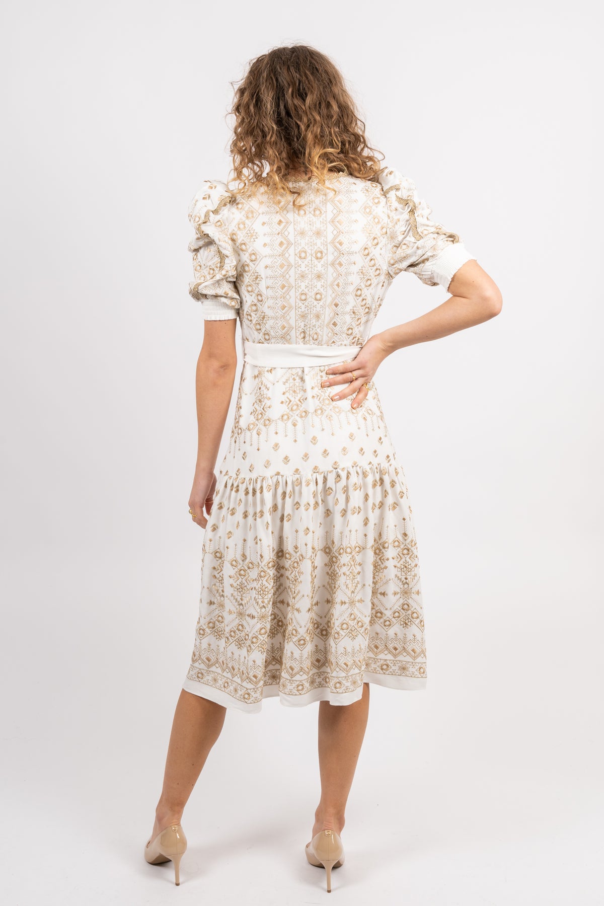 Logan Midi Dress Embrodery - Gold