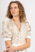 Logan Midi Dress Embrodery - Gold