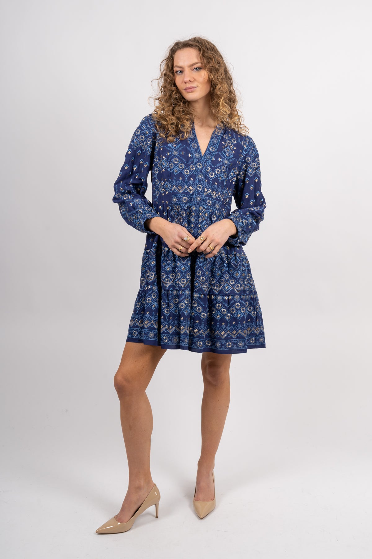 Clary Dress Short W Embrodery - Navy