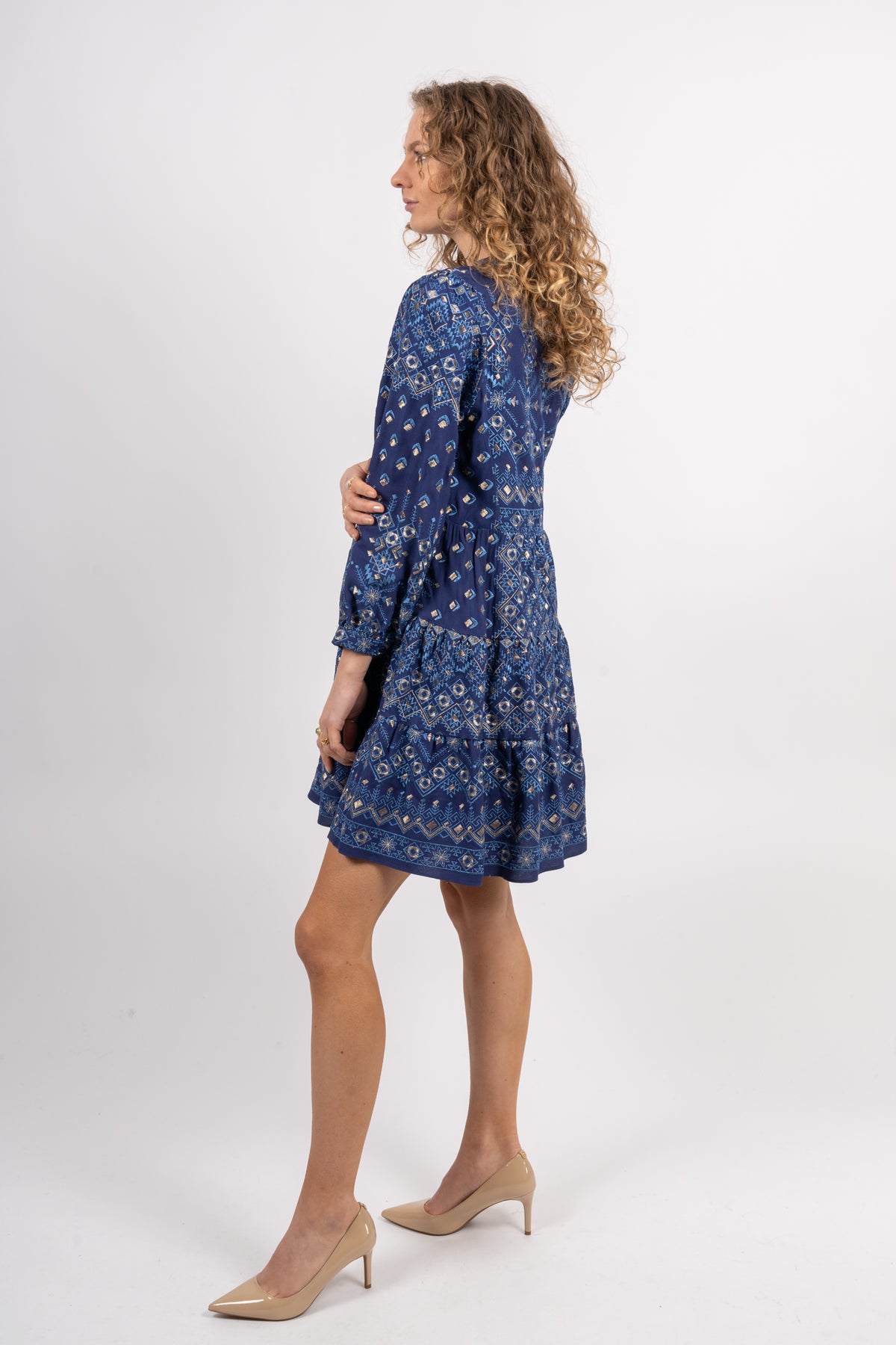 Clary Dress Short W Embrodery - Navy