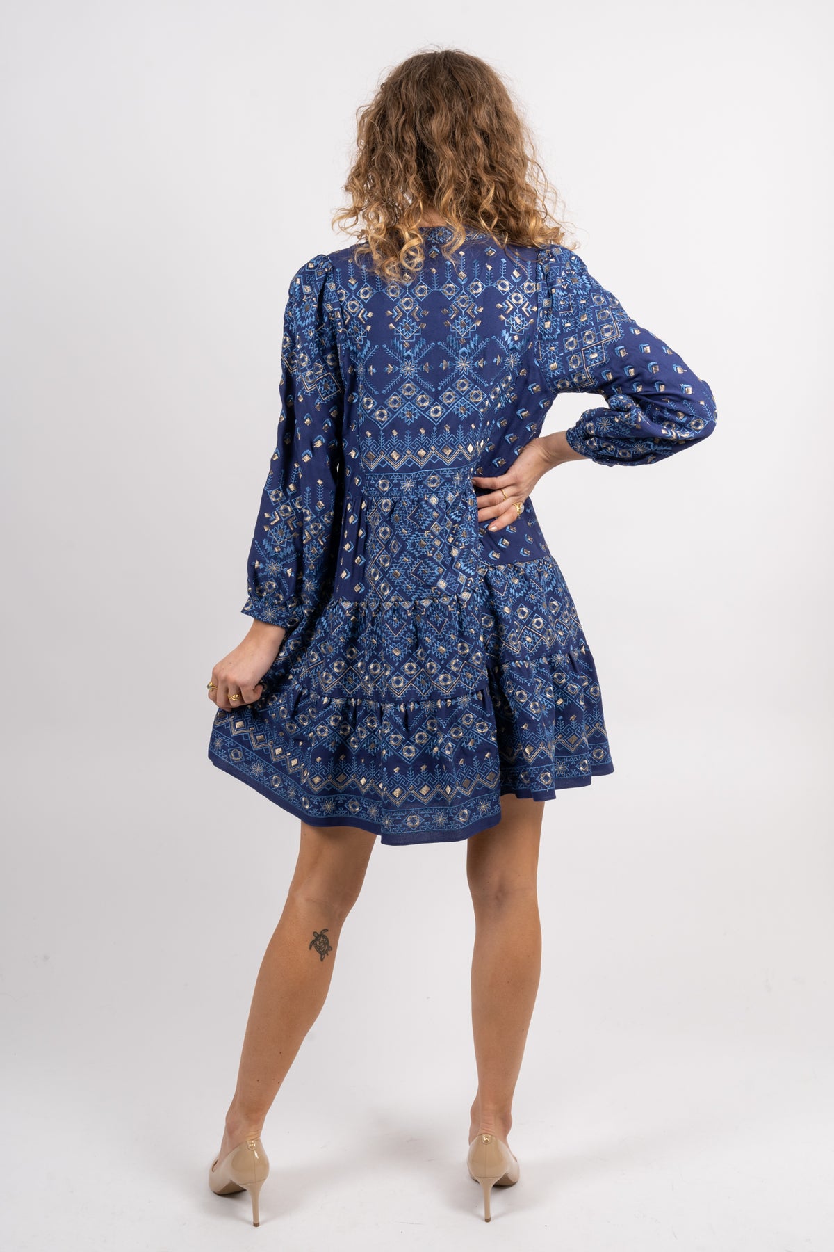 Clary Dress Short W Embrodery - Navy