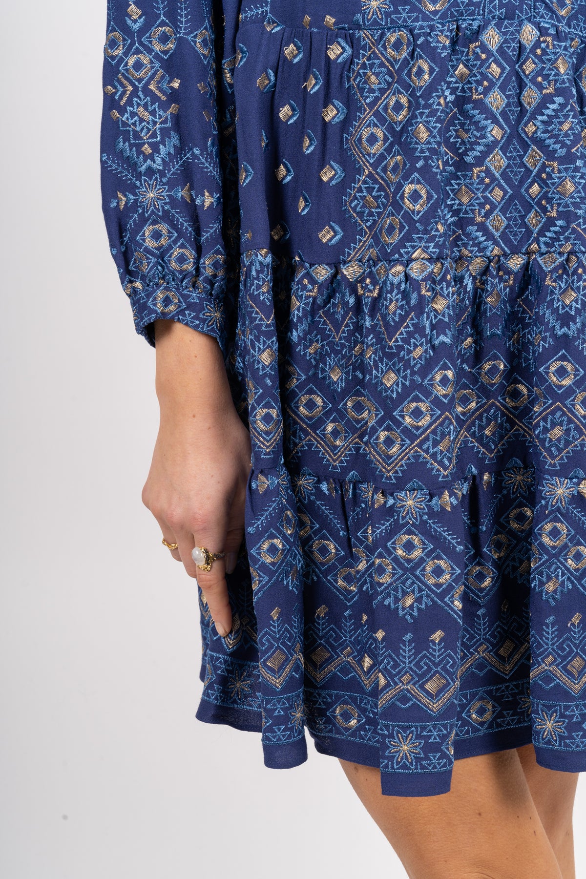 Clary Dress Short W Embrodery - Navy