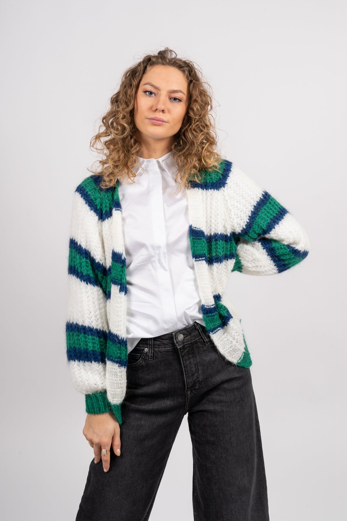 Vera Knit Cardigan - Green/Offwhite