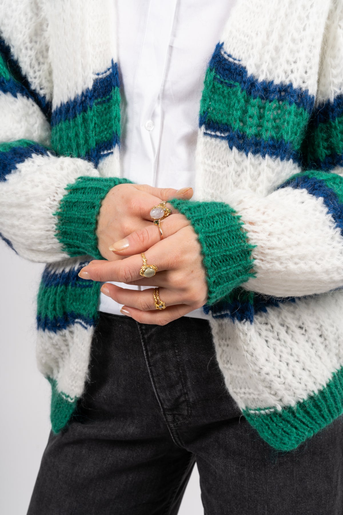 Vera Knit Cardigan - Green/Offwhite
