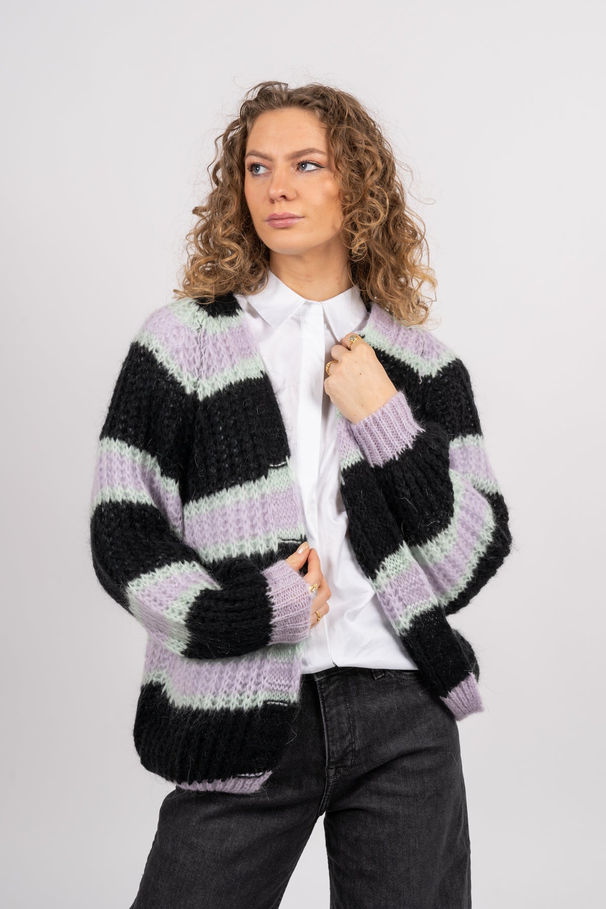 Vera Knit Cardigan - Black/Lavender/Cream
