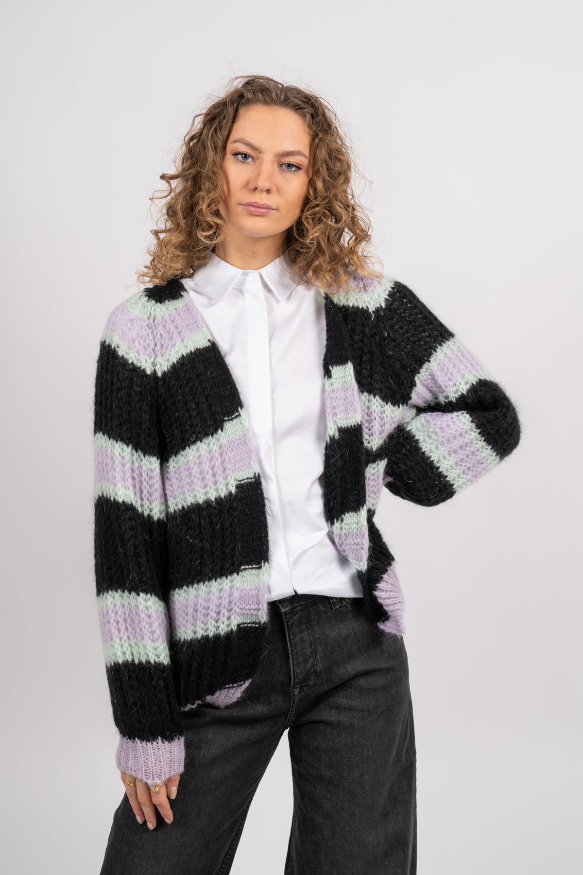 Vera Knit Cardigan - Black/Lavender/Cream