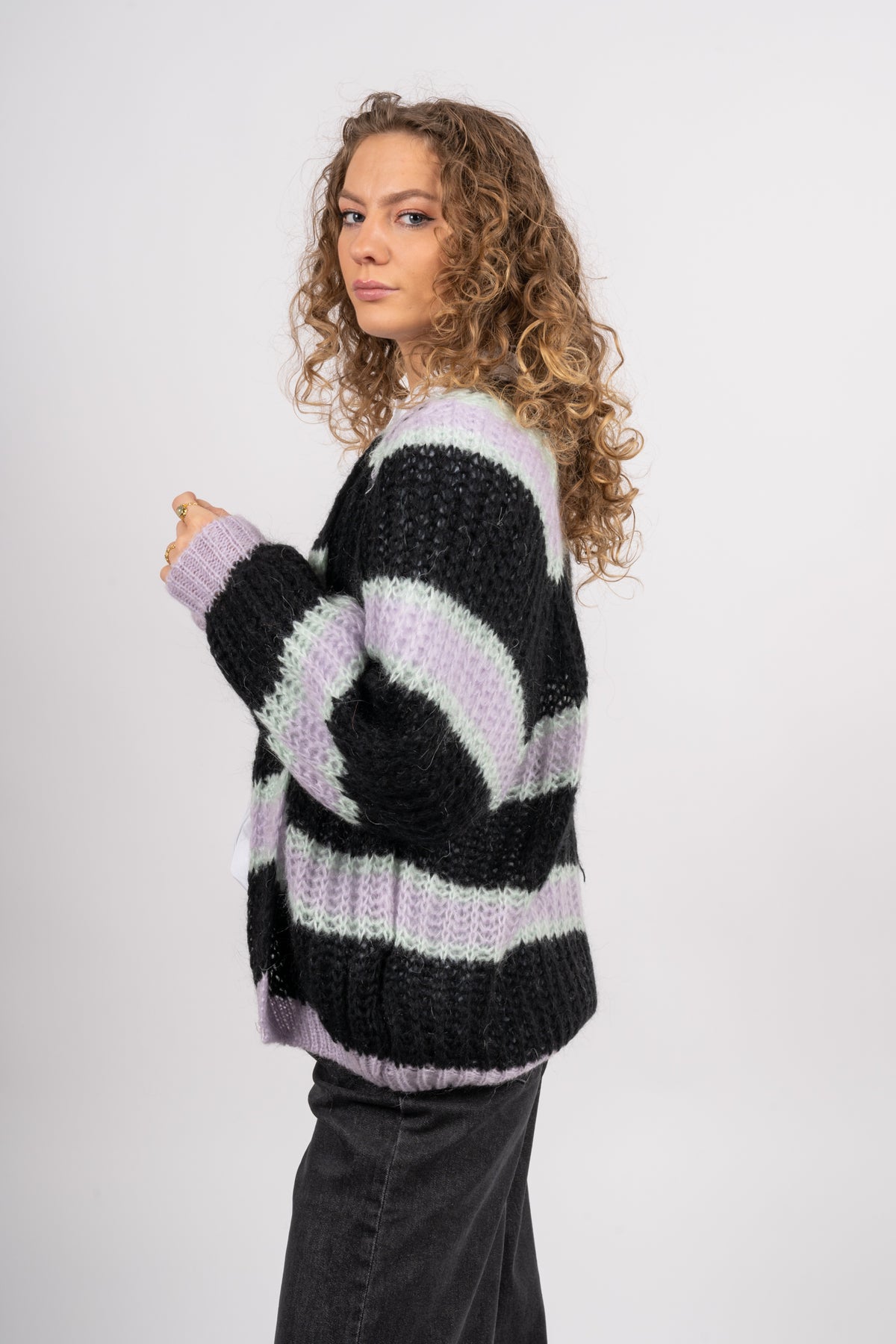Vera Knit Cardigan - Black/Lavender/Cream