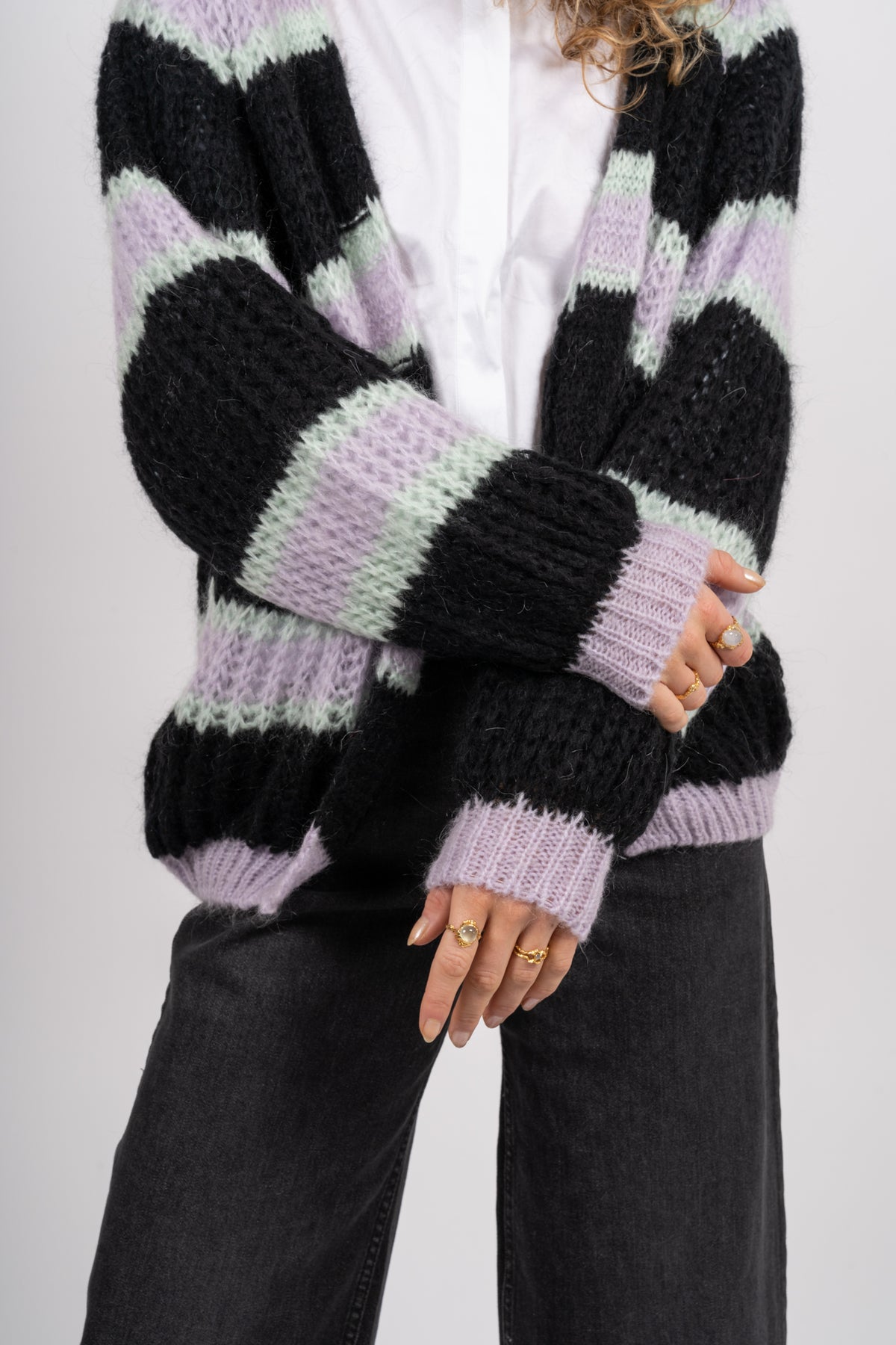 Vera Knit Cardigan - Black/Lavender/Cream
