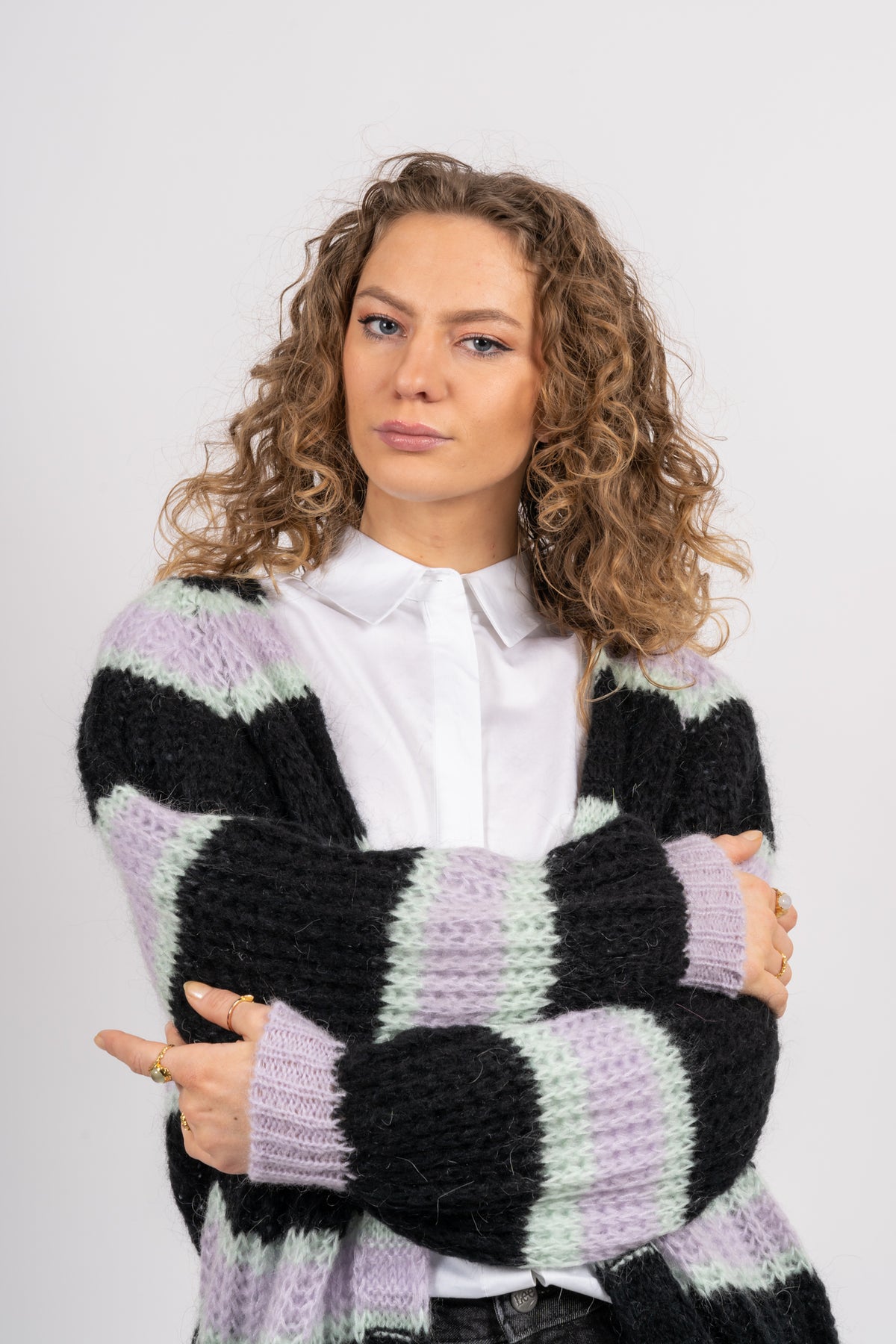 Vera Knit Cardigan - Black/Lavender/Cream