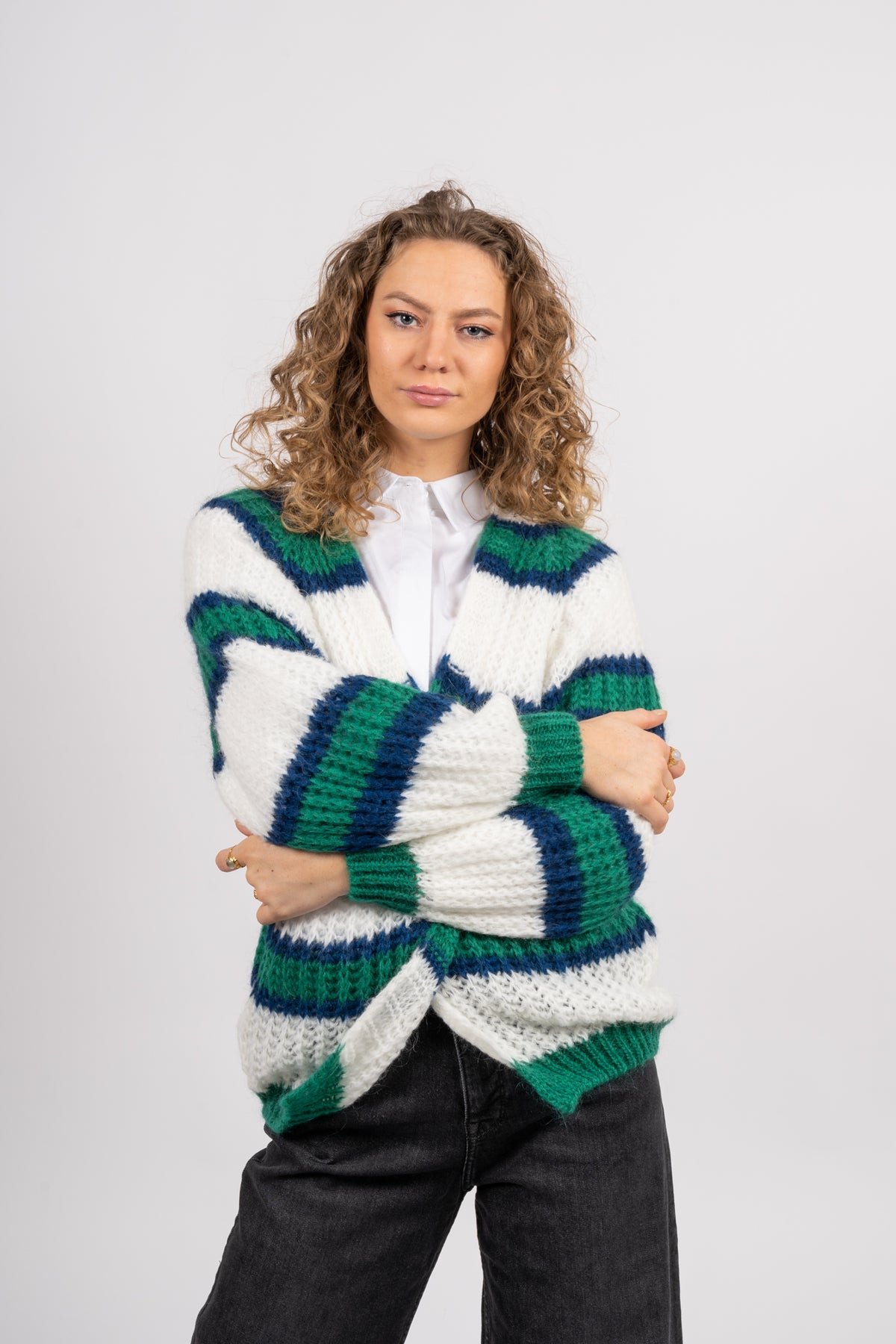 Vera Knit Cardigan - Green/Offwhite