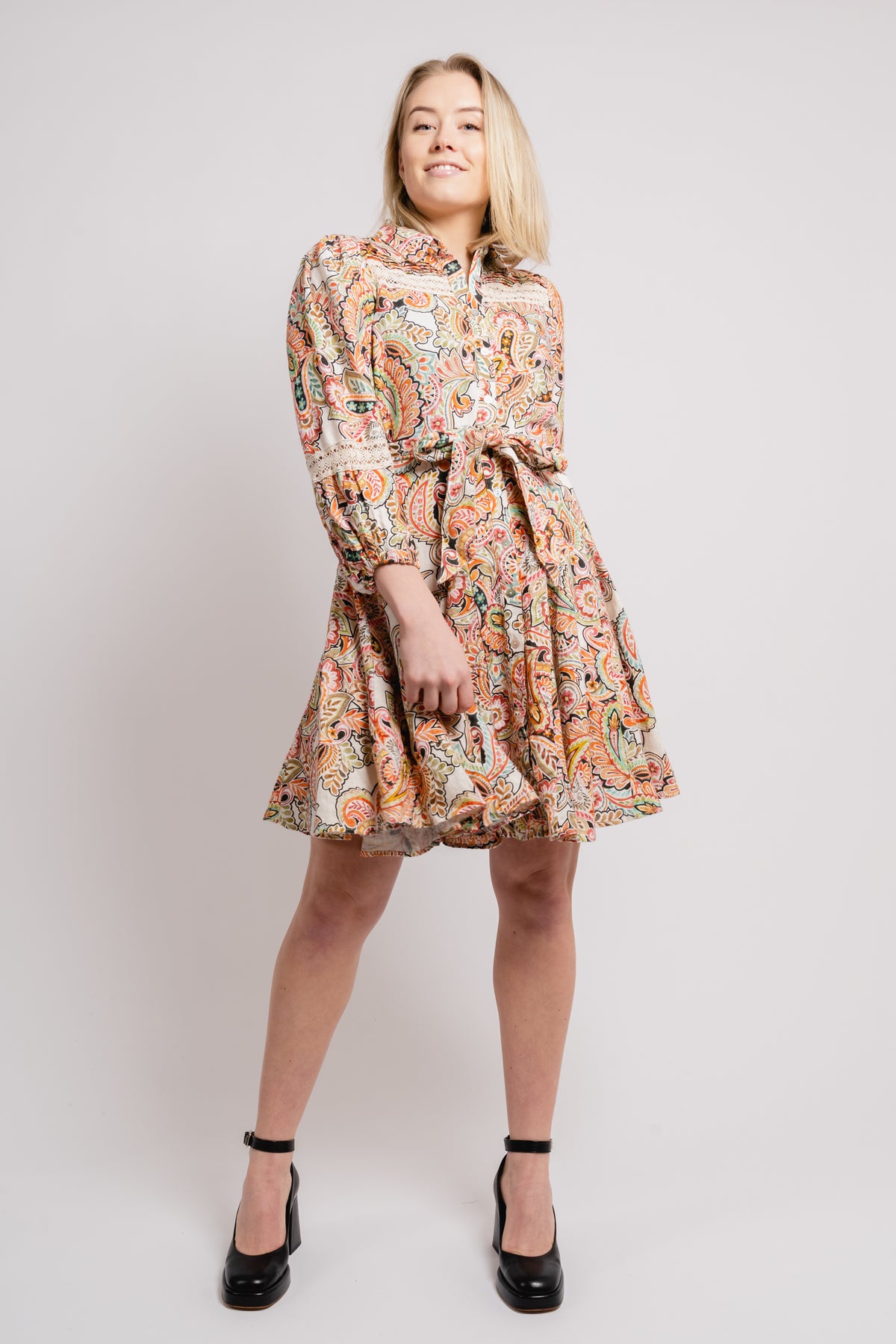Keana Dress W Belt Linen - Ivory