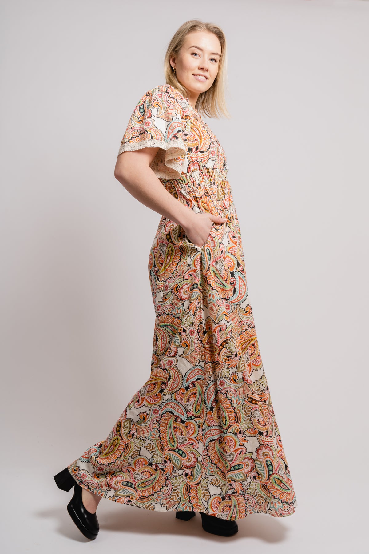 Rhona Long Dress Linen - Ivory