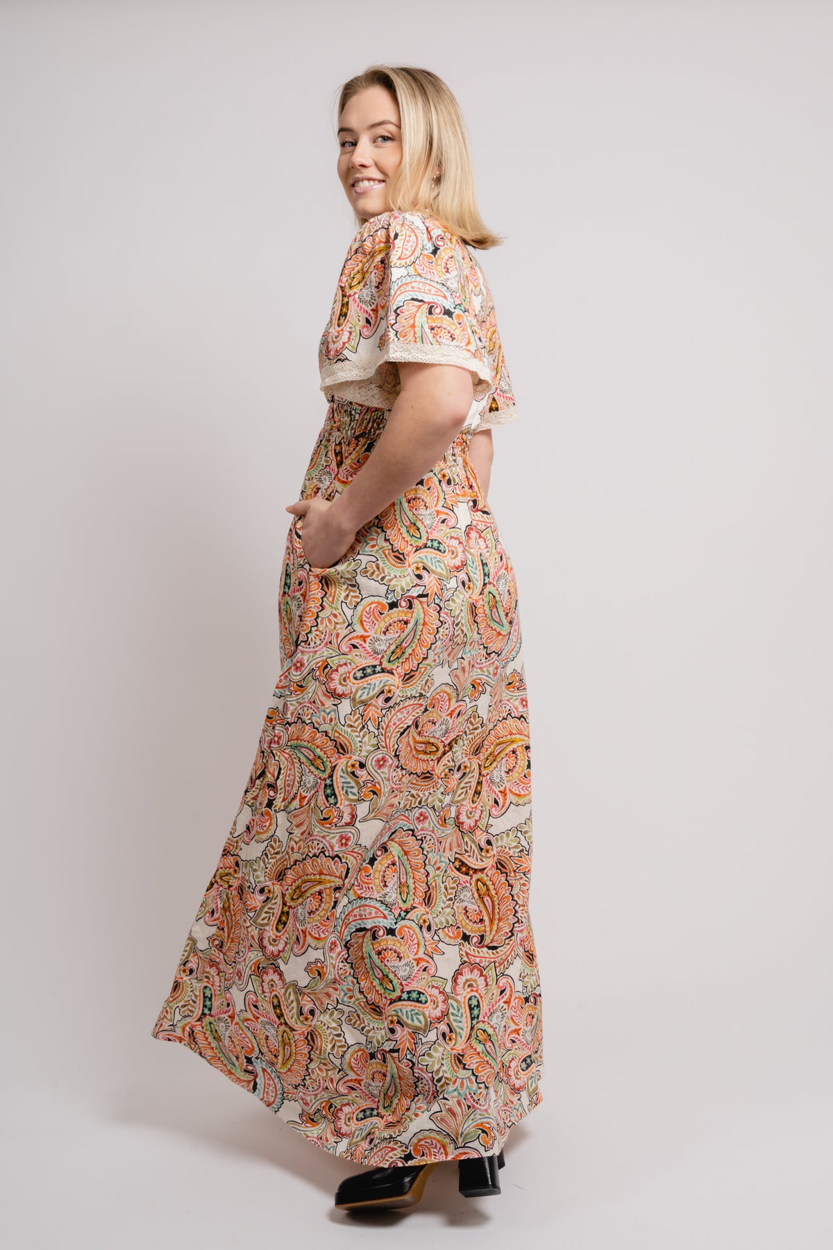 Rhona Long Dress Linen - Ivory