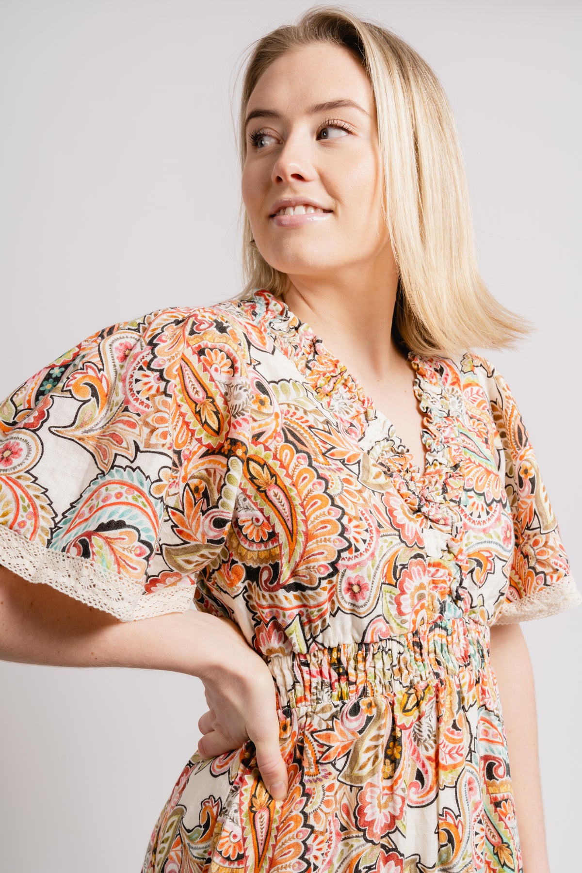 Rhona Long Dress Linen - Ivory