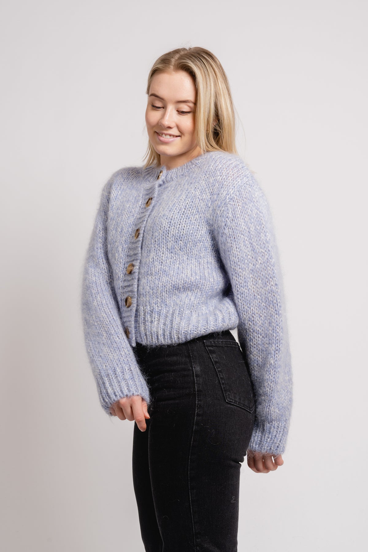 Suanne New Ls Knit Short Cardigan - Blue Heron