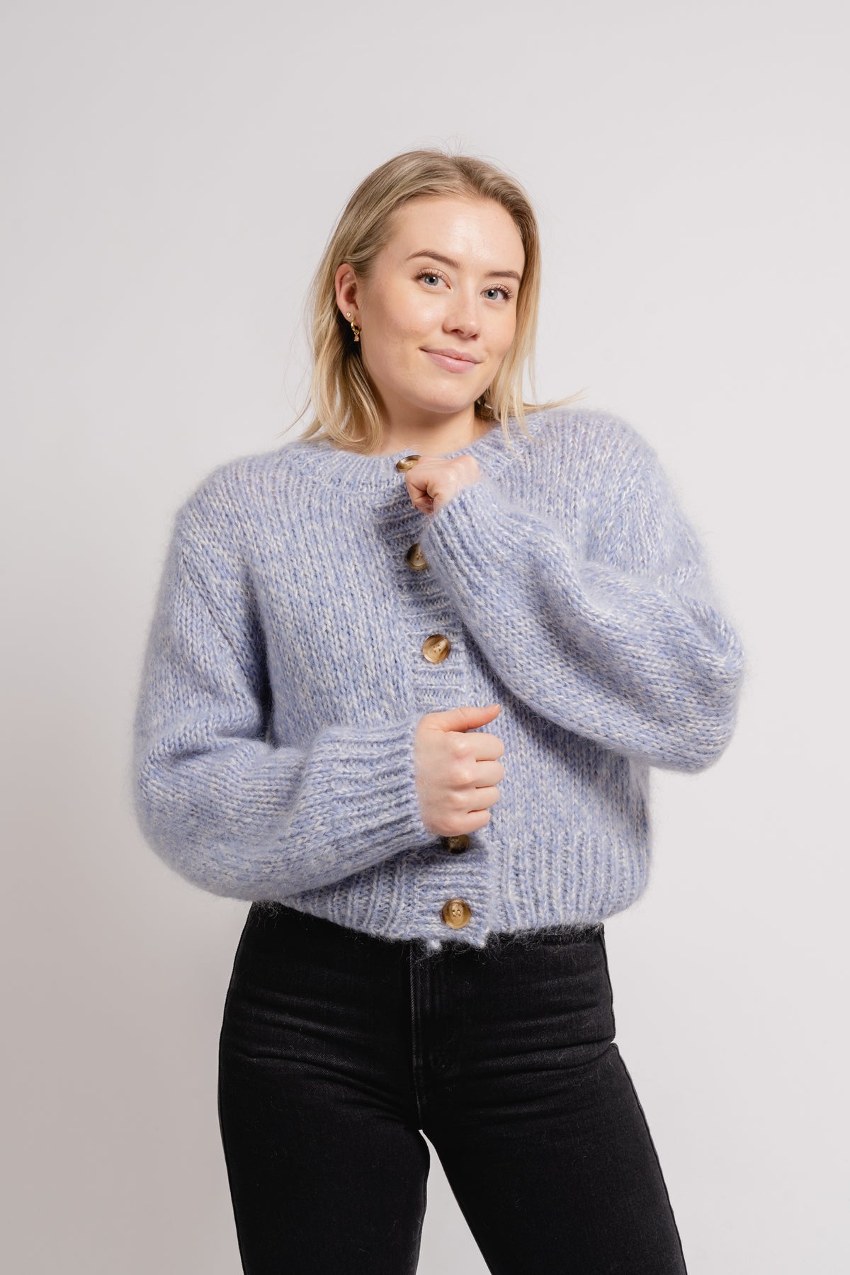 Suanne New Ls Knit Short Cardigan - Blue Heron