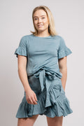 Lara Linen Tee - Dusty Teal