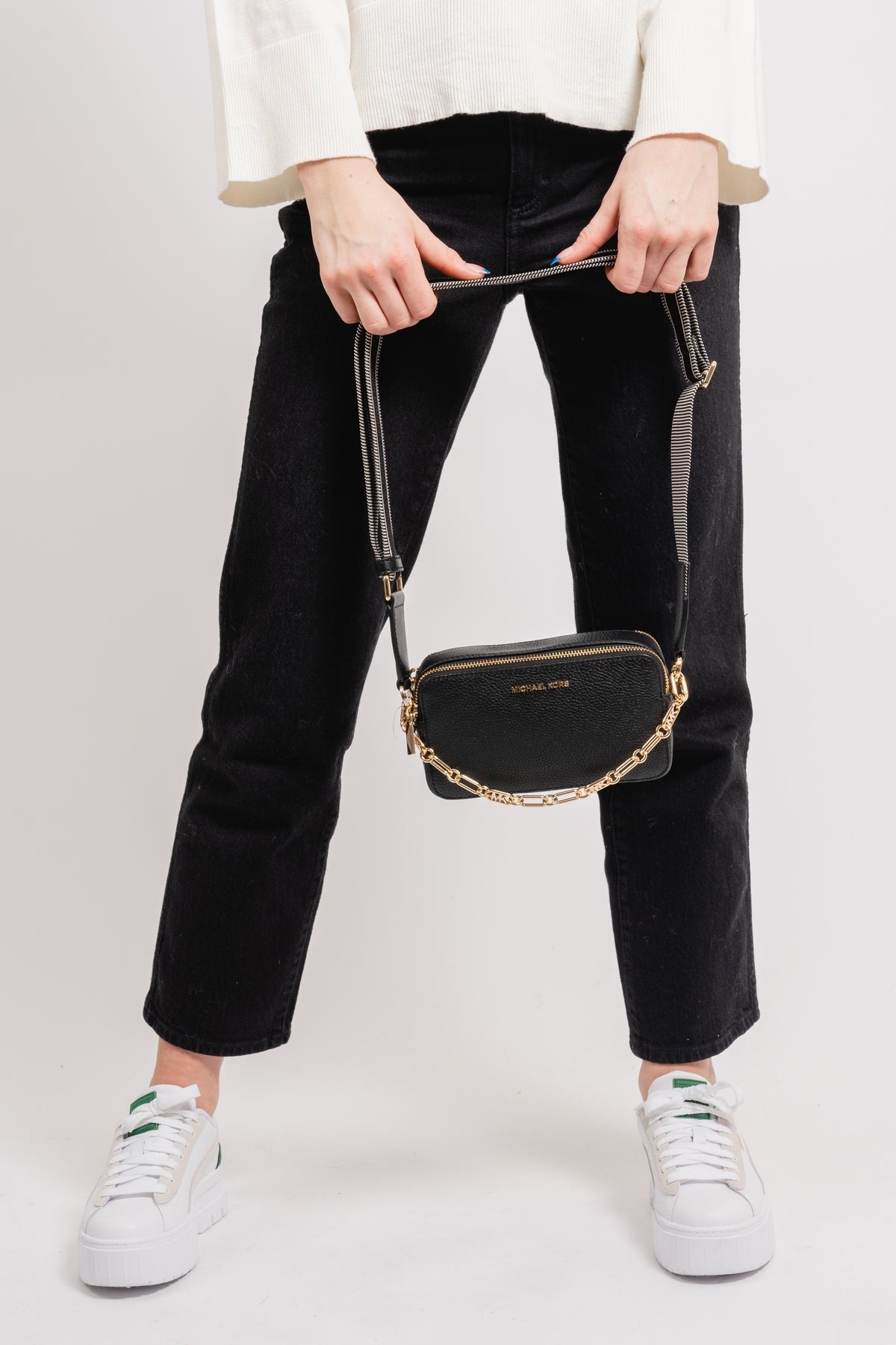 Jet Set Small Pebbled Leather Double Zip Camera Bag - Black
