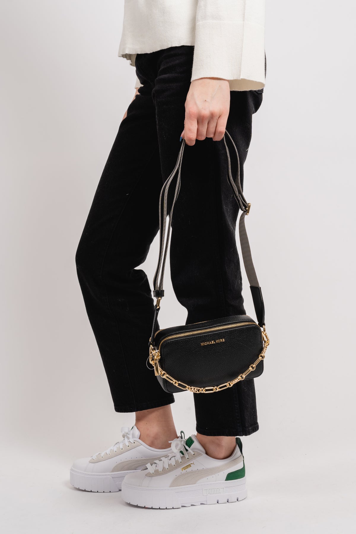 Jet Set Small Pebbled Leather Double Zip Camera Bag - Black