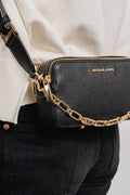 Jet Set Small Pebbled Leather Double Zip Camera Bag - Black
