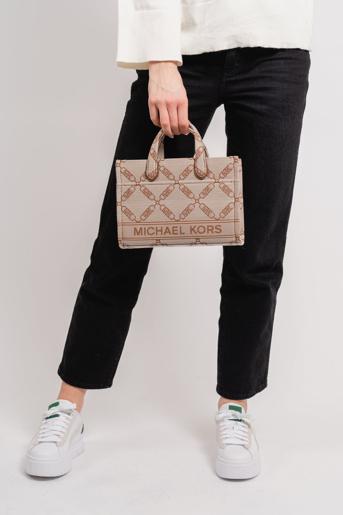Gigi Small Empire Logo Jacquard Messenger Bag - Natural/Luggage