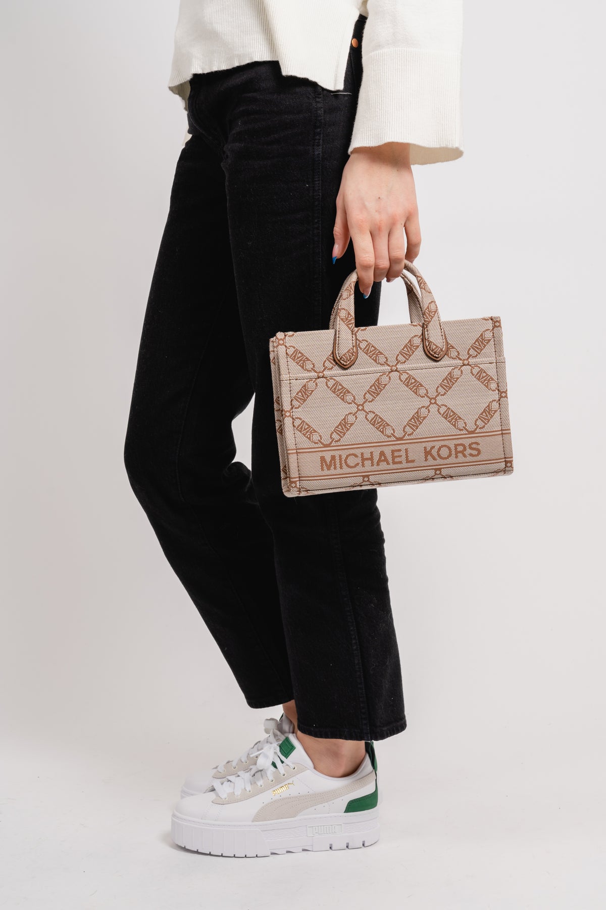 Gigi Small Empire Logo Jacquard Messenger Bag - Natural/Luggage