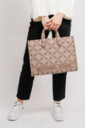 Gigi Large Empire Logo Jacquard Tote Bag - Natural/Luggage