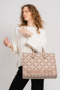 Gigi Large Empire Logo Jacquard Tote Bag - Natural/Luggage