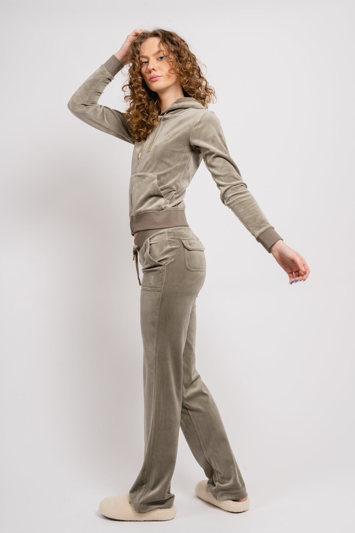 Del Ray Classic Velour Pant Pocket Gold Hw - Vetiver
