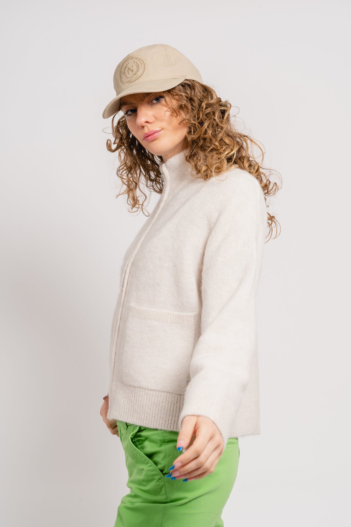 Sia Ls Knit Zipper Cardigan - Snow White Melange