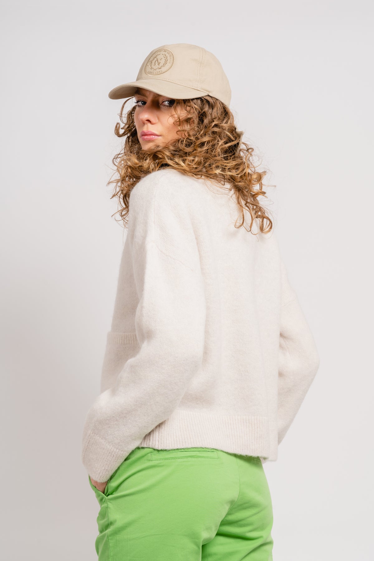 Sia Ls Knit Zipper Cardigan - Snow White Melange