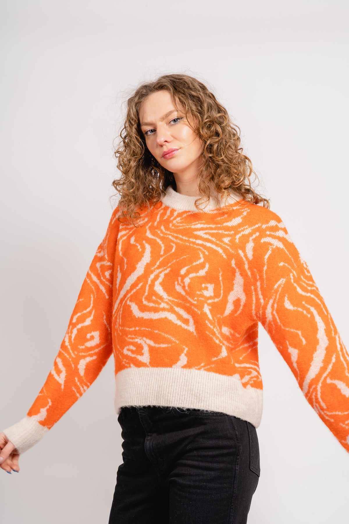 Sissi Ls Knit O-Neck - Orangeade