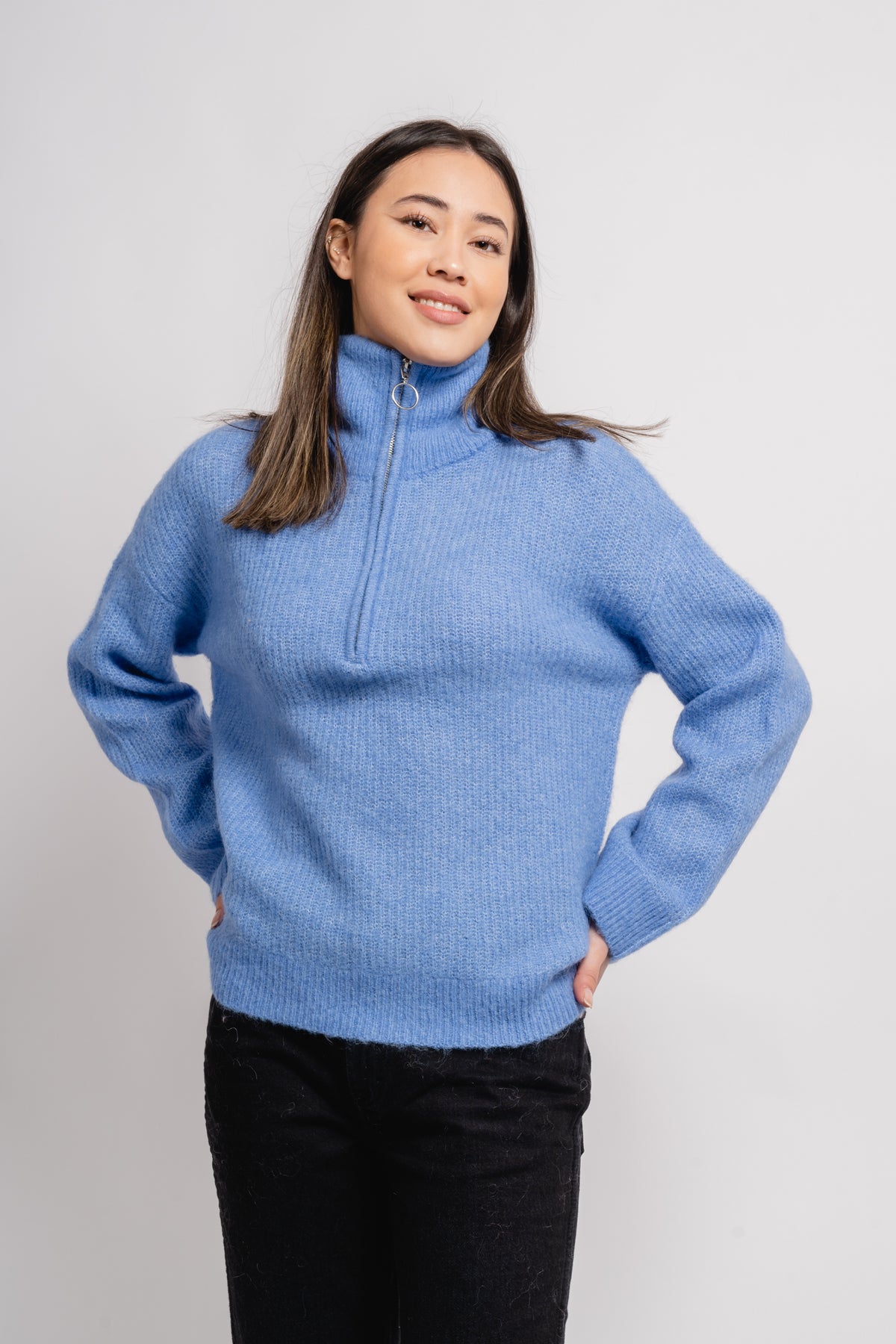Sia Ls Knit Half Zipper Ex - Ultramarine Melange