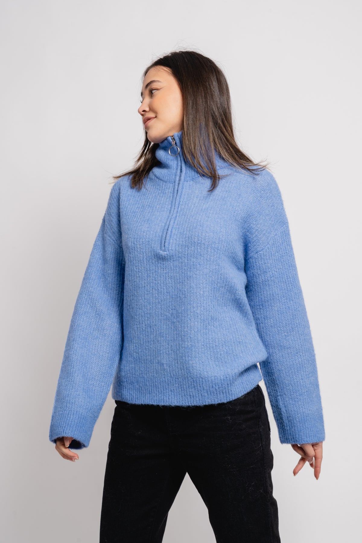 Sia Ls Knit Half Zipper Ex - Ultramarine Melange