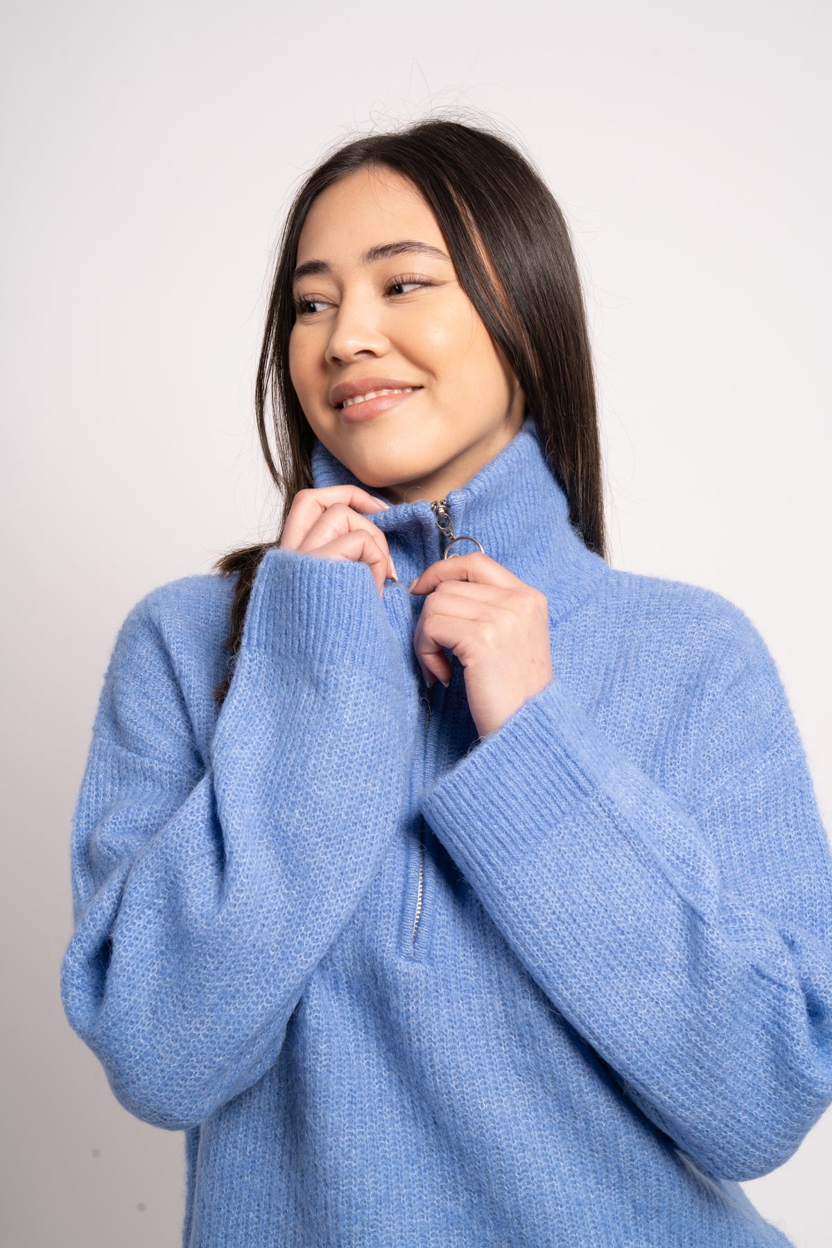Sia Ls Knit Half Zipper Ex - Ultramarine Melange