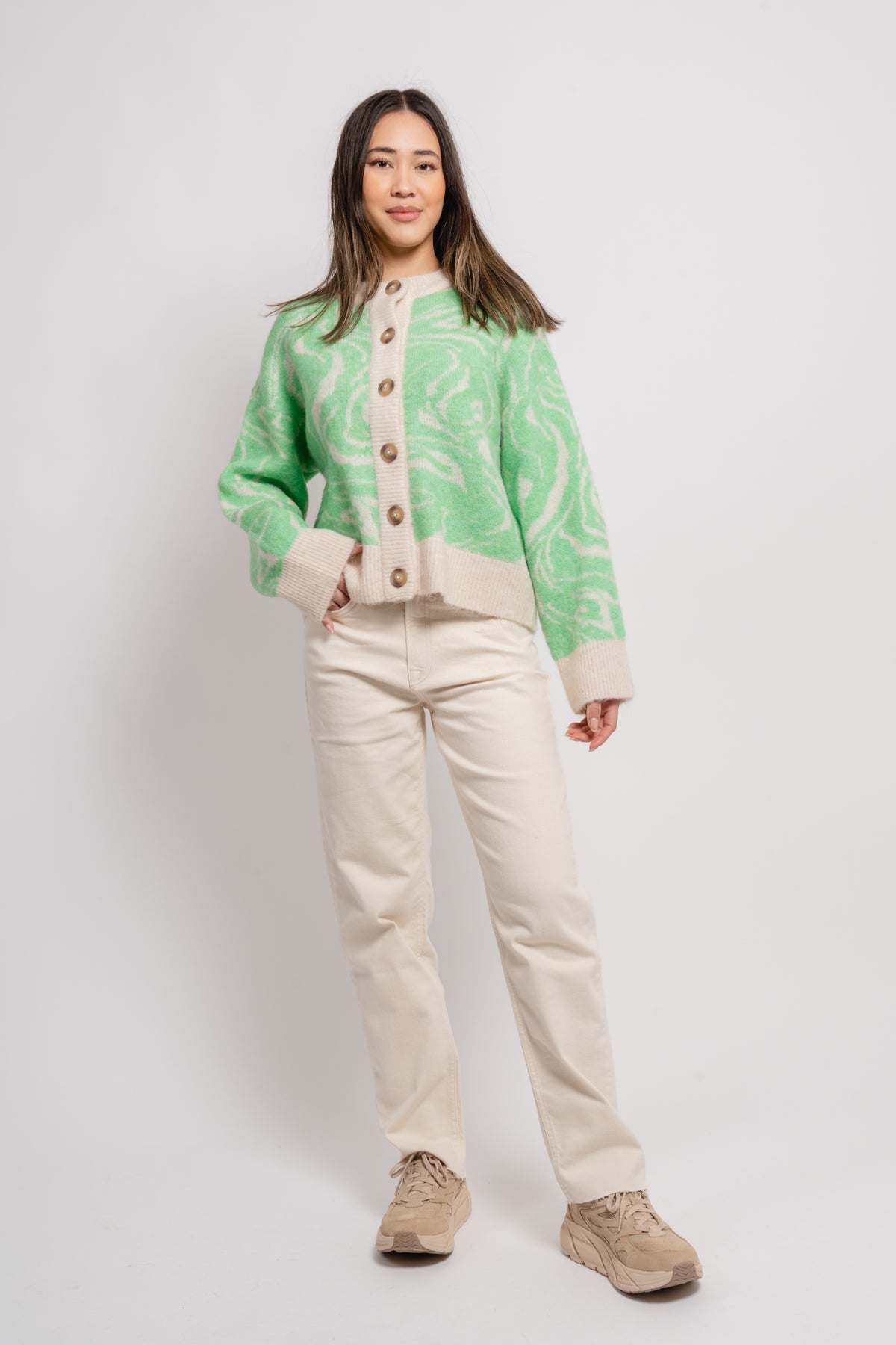 Sissi Ls Knit O-Neck Cardigan - Absinthe Green