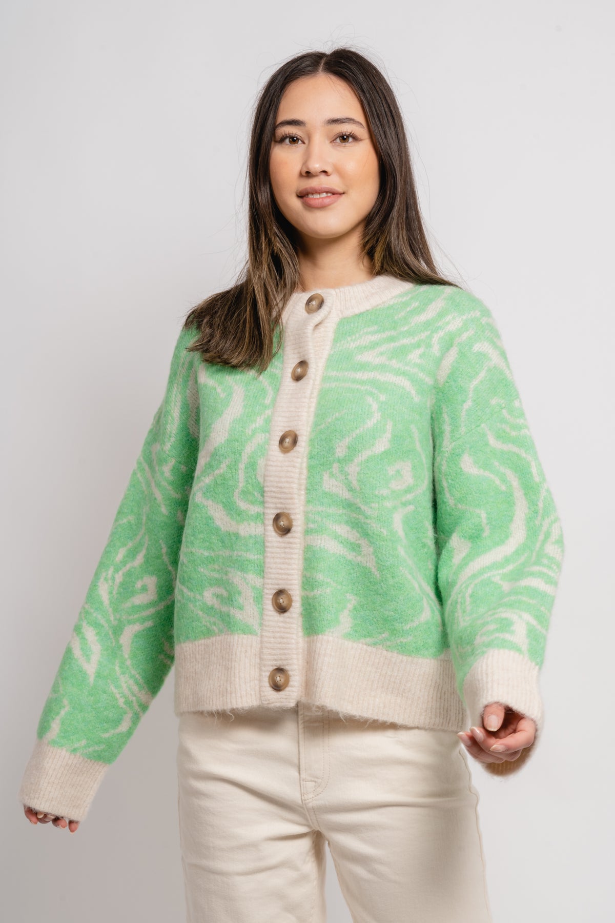 Sissi Ls Knit O-Neck Cardigan - Absinthe Green